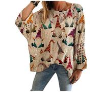 Generico Christmas Jumpers for Women, Christmas Crochet Sweaters, Xmas Print Pullover Knitwear Hollow Baggy Tops, Cozy Fall Sweater Pullover for Holiday Party (F,M)