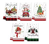 Generico Christmas Kitchen Towels - 5 Pieces Festive Dishcloth Set, Santa Claus, Elk, Snowman & Gnome Design | Holiday Kitchen Towels for Party, Home, Dining, Christmas Decor