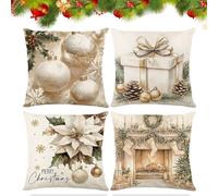 Generico Christmas Pillow Covers,Christmas Themed Cushion Cover,4pcs Luxury Xmas Style Pillow Cover,Snowman Santa Elk Pine for Decorations Sofa Cushions, Bed Chair Living Room Decor (H-4pcs)