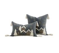 Generico Christmas Pillow Covers Set of 2, Embroidered Tree Snowflake House Design, 18x18 & 12x20 Inch, Farmhouse Winter Throw Pillowcases for Couch Sofa Bed Decor (Blue)