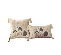 Generico Christmas Pillow Covers Set of 2, Embroidered Tree Snowflake House Design, 18x18 & 12x20 Inch, Farmhouse Winter Throw Pillowcases for Couch Sofa Bed Decor (Beige)