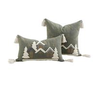 Generico Christmas Pillow Covers Set of 2, Embroidered Tree Snowflake House Design, 18x18 & 12x20 Inch, Farmhouse Winter Throw Pillowcases for Couch Sofa Bed Decor (Green)