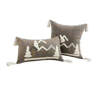Generico Christmas Pillow Covers Set of 2, Embroidered Tree Snowflake House Design, 18x18 & 12x20 Inch, Farmhouse Winter Throw Pillowcases for Couch Sofa Bed Decor (Coffee)