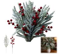 Generico Christmas Pine Branches,Snowy Artificial Cedar Picks with Red Berries,Christmas Cedar Greenery Branches Stems,for Festive Greenery Crafts DIY Winter Holiday Decorations (1)