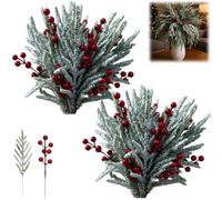 Generico Christmas Pine Branches,Snowy Artificial Cedar Picks with Red Berries,Christmas Cedar Greenery Branches Stems,for Festive Greenery Crafts DIY Winter Holiday Decorations (2)