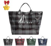 Generico Christmas Plaid Pvc Tote Bag For Women, Clear Plastic Handbag, Letters Print Christmas Tote Bags (Black)