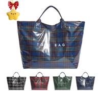 Generico Christmas Plaid Pvc Tote Bag For Women, Clear Plastic Handbag, Letters Print Christmas Tote Bags (Blue)