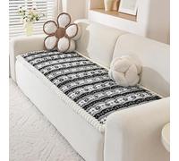 Generico Christmas Plush Warm Sofa Cover,Thick Soft Non-Slip Couch Protector Cover for Pets,Washable Patchwork Cotton Couch Cushion,Geometric Snowflake Pattern All Seasons Sofa Mat
