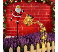 Generico Christmas Santa Solar Kettle Lights Garden Lawn Decorative Light, Vintage Metal Watering Can with Claus for Outdoor Patio Path Walkway Decoration, Unique Xmas Gifts(Style B)
