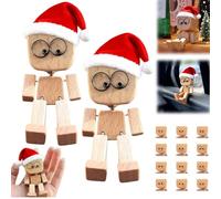 Generico Christmas Shaking Wooden Man, Charming Little Wood Figure with Santa Hat, Handmade Shaking Feet Wooden Man with 12PCS Magnetic Expressions for Creative Gift Car Dashboard Decor