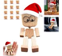 Generico Christmas Shaking Wooden Man, Charming Little Wood Figure with Santa Hat, Handmade Shaking Feet Wooden Man with 12PCS Magnetic Expressions for Creative Gift Car Dashboard Decor