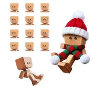 Generico Christmas Shaking Wooden Man, Cute Shaking Feet Wooden Doll with Santa Hat and Beard, Funny Wood Figure That Sways with 12PCS Magnetic Expressions, Funny Car Dashboard Desktop Deco (B)