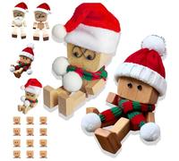 Generico Christmas Shaking Wooden Man Figurine, Shaking Feet Wooden Doll with Christmas Hat, Handmade Shakings Woodens Man Figurine with 12PCS Magnetic Expressions, Car Dashboard Decor (Set-a)