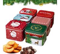 Generico Christmas Tins - 3.94x5.12x4.33 Inches 6-Piece Metal Tinswith Handle, Empty Candy Storage, Tinplate Tins For Holiday Birthday Chocolate Jewelry Party Favors Kids Family Friends Coworkers