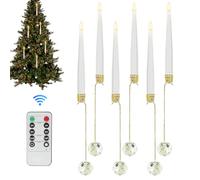 Generico Christmas Tree Candles, Battery Operated LED Candles, 6-Piece Flameless Lights with Remote Control, Pearl Ball Hook Decor for Holiday, Wedding, Kitchen, Outdoor Party, Men, Women