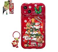 Generico Christmas Tree Pendant Flip Mirror Case Cover for 17/16/15/14/13/12/11/X/XR Pro Max Plus, Festive Protective Phone Case with Built-in Mirror, 3D Christmas Tree Charm (for 16 promax,Red)