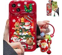 Generico Christmas Tree Pendant Flip Mirror Case Cover For iPhone，3D Cartoon Decorative Phone Case, Shockproof Bumper Clear Protective Phone Cover (For iPhone14Plus,Red)