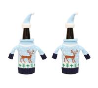 Generico Christmas Wine Covers 2 Pieces Knitted Christmas Wine Bottle Set Sweater Red Wine Bottle Set 4 Christmas Wine Bottle Decorations Blue