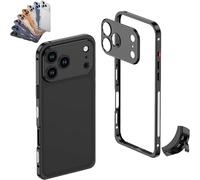Generico ChubbyCase Ultra-Thin Metal Frame Heat Dissipation Case with Lens Protector, Detachable Lens Cover, One-Click Installation, for iPhone 17/16/15/14 Pro Max (for iPhone 15plus,Black)