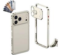 Generico ChubbyCase Ultra-Thin Metal Frame Heat Dissipation Case with Lens Protector, Detachable Lens Cover, One-Click Installation, for iPhone 17/16/15/14 Pro Max (for iPhone 17Air,Titanium)
