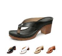 Generico Chunky Heel Sandals for Women Summer Dressy, Arch Support Comfortable Orthopedic Slip-On Open Toe Heeled Flip Flops Bridal Party Wedding Shoes Casual Wedge Thong Sandals (black,38)