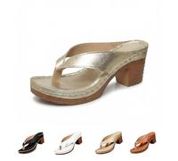 Generico Chunky Heel Sandals for Women Summer Dressy, Arch Support Comfortable Orthopedic Slip-On Open Toe Heeled Flip Flops Bridal Party Wedding Shoes Casual Wedge Thong Sandals (gold,39)