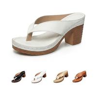 Generico Chunky Heel Sandals for Women Summer Dressy, Arch Support Comfortable Orthopedic Slip-On Open Toe Heeled Flip Flops Bridal Party Wedding Shoes Casual Wedge Thong Sandals (white,41)