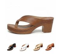 Generico Chunky Heel Sandals for Women Summer Dressy, Arch Support Comfortable Orthopedic Slip-On Open Toe Heeled Flip Flops Bridal Party Wedding Shoes Casual Wedge Thong Sandals (brown,38)