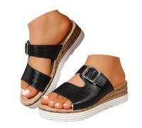 Generico Ciabatta Donna Estive Donna con Plateau,Cinturino con Fibbia e Stampa,Comode Pantofole Casual con Suola Spessa per La Vita Domestica (Nero, 38)