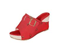 Generico Ciabatte Donna con Fibbia Decorativa,Sandali con Plateau e Punta e Borchie in Metallo per Una Vacanza Al Mare (Rosso, 38)