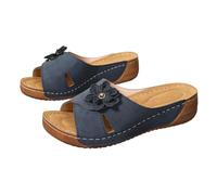 Generico Ciabatte Donna con Tacco a Zeppa,Alla,Stile,per la Primavera e L'Estate,per Abbigliamento Casual Da Donna,Pantofole con Fiori per Una Passeggiata in Riva Al Mare (Marina Militare, 40)