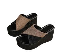 Generico Ciabatte Donna con Zeppa E Plateau da Estive Nuove in Tessuto Spesso Europee Americane Comode Casual Estive Ciabatta Estiva Ortopedica Piscina Mare Sandali Eleganti Casa Cachi 40