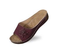 Generico Ciabatte Donna con Zeppa Per Casa,Le zeppe aperte alla moda da donna con parte superiore in pelle e pantofole a fiori sono scarpe comode di temperamento