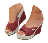 Generico Ciabatte Donna da Donna Aperti in Punta,Espadrillas,Sabot Estivi con Plateau e Dettaglio in Corda di per Una Vacanza al Mare (Rosso, 37)