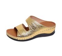 Generico Ciabatte Donna Estive Sandali estivi: eleganti mocassini antiscivolo con plateau punta (Gold, 42)