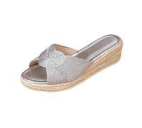 Generico Ciabatte Donna Estivespadrillas Da Donna con Decorazioni Floreali Intrecciate,Scarpe Casual a Punta per Una Passeggiata in Riva Al Mare (D'argento, 39)
