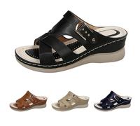 Generico Ciabatte Donna Ortopediche Moda Pantofole con Punta Aperta Tomaia in Pelle Sandali Supporto Arco Morbida Shoes Camminata Sportivi Scarpe Comode Mare Casa Piscina Spiaggia