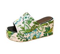 Generico Ciabatte Estive Da Donna Con Zeppa Comode Estate Sandali Piattaforma Suola Spessa Tacco A Stampa Floreale On Punta Comodo Stile Casual Casa Ciabatta Comfort Eleganti Viaggio Ciabatt Verde