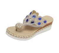 Generico Ciabatte Infradito Moda Eleganti Donna Leggere con Perle e Strass, Sandali Traspiranti con Zeppa Espadrilla, Suola Comoda Resistenti Flessibile Ideali per Occasioni Speciali e Outfit Estivi