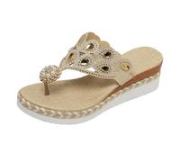 Generico Ciabatte Infradito Moda Eleganti Donna Leggere con Perle e Strass, Sandali Traspiranti con Zeppa Espadrilla, Suola Comoda Resistenti Flessibile Ideali per Occasioni Speciali e Outfit Estivi