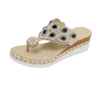 Generico Ciabatte Infradito Moda Eleganti Donna Leggere con Perle e Strass, Sandali Traspiranti con Zeppa Espadrilla, Suola Comoda Resistenti Flessibile Ideali per Occasioni Speciali e Outfit Estivi