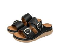 Generico Ciabatte Mare Donna New Roman con Punta e Suola Spessa,Comodi e Casual con Tacco a Falda per Una Passeggiata in Riva Al Mare (Nero, 39)