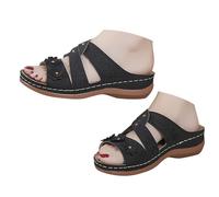 Generico Ciabatte Mare Donna Ricamati con Cinturino Regolabile,Comodi Sandali Casual a Punta nei Colori Navy,e Marrone per Una Passeggiata in Mare (Nero, 40)