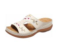 Generico Ciabatte Ortopediche Donna e All'Esterno,Scarpe Aperte con Punta Quadrata,Fredda,Trascinamento,Scarpe Da Donna,Tessuto Denim,Tacco per Una Passeggiata in Riva Al Mare (Bianco, 37)