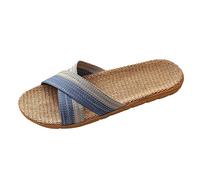 Generico Ciabatte Uomo Lino Pantofole unisex estive - Sandali piatti per coppia d'amore, boho scarpe da spiaggia bicolore estive con cinturino a croce in paglia