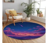 Generico Cielo Dei Cartoni Animati Stelle Cadenti Rotondo Tappeto 210 cm Anime Morbido Tappetini Rotondo, Viola Camera da Letto Pelo Corto Tappeto Antiscivolo Lavabile Tappetini da Gioco per Interni