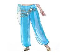 Generico Cintura di Danza del Ventre Resistente Belly Dance Harem Pants Lantern Pantaloni Shiny Bancy Fancy Outfit Dimensioni gratuite (Cintura di Monete Non Inclusa)(Sky Blue)