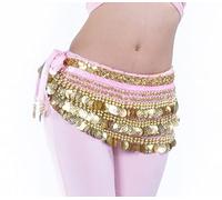 Generico Cintura di Danza del Ventre Resistente Belly Dance Hip Sciarpa Dancing Skirt Gonna a gessata Costume con Monete d'Argento Belt Multi Row Performance(Sky Blue)