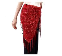Generico Cintura di Danza del Ventre Resistente Belly Dance Sequgined Triangle Asciugamano Catena Paillettes Tassel Asciugamani Pratica Costumi(FM6169 Red)