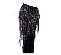 Generico Cintura di Danza del Ventre Resistente Belly Dance Sequgined Triangle Asciugamano Catena Paillettes Tassel Asciugamani Pratica Costumi(FM6169 Multi)